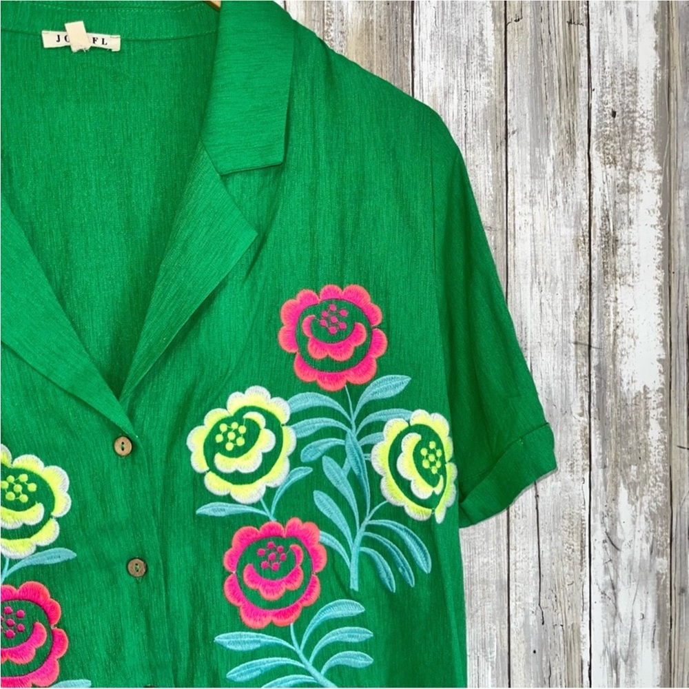 Jodifl Green Embroidered Floral Button Blouse/Cardigan - Picture 4 of 5